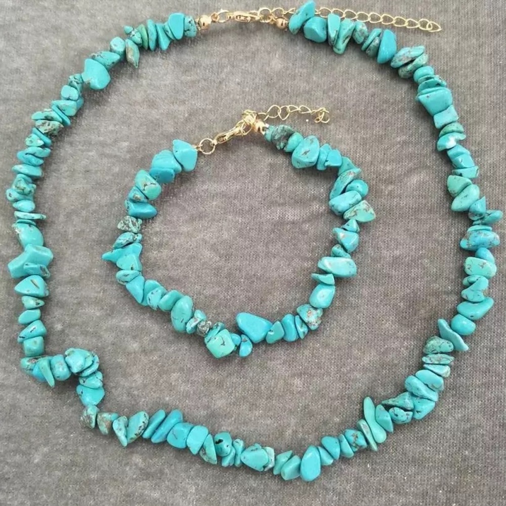 Zara Teal Turquoise Stone Beads Chain Necklace Chocker NEW